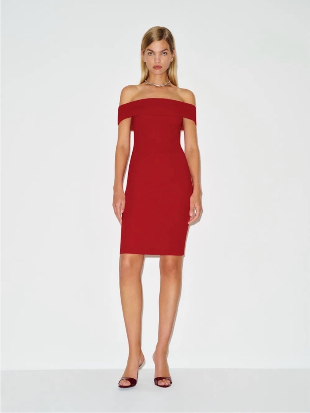 Reformation Off-the-Shoulder Red Midi Dress
